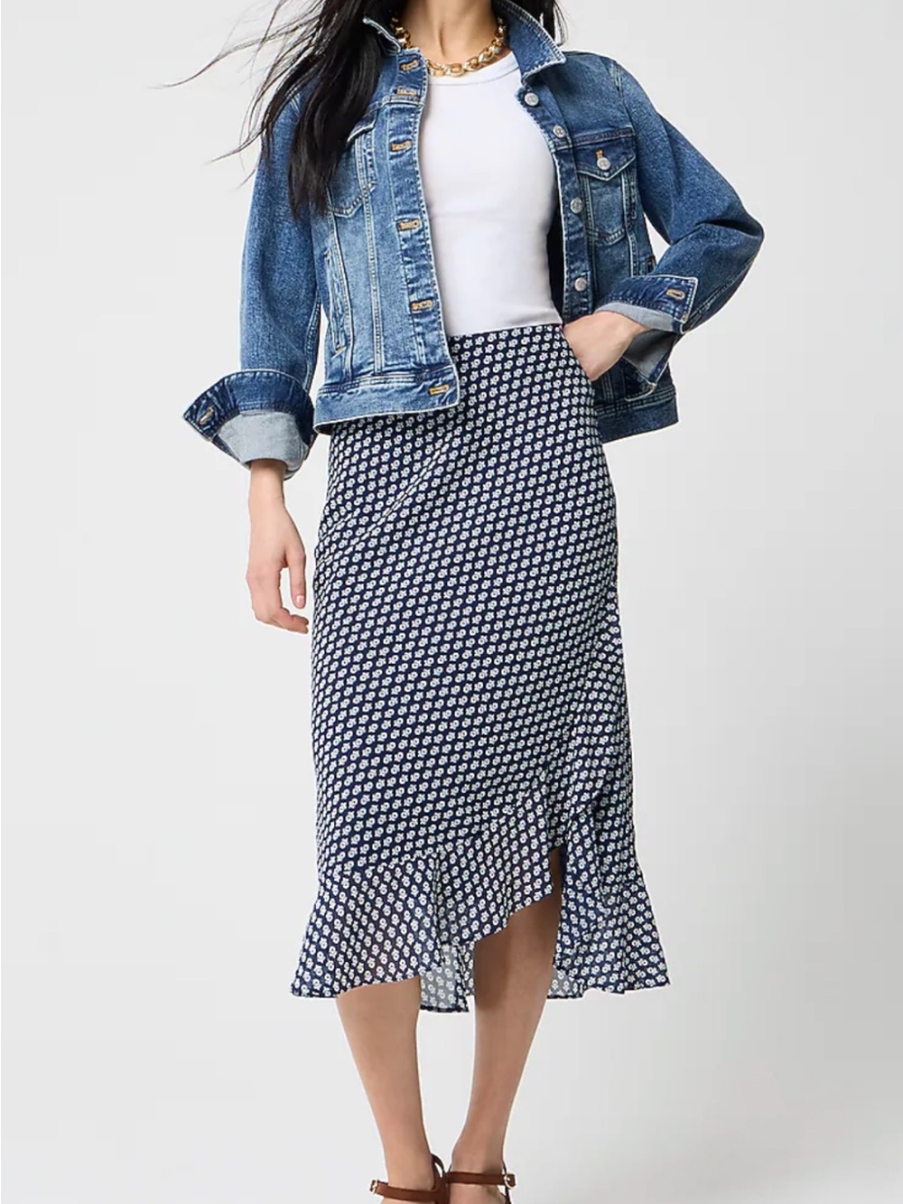 J Crew Women's Navy Floral Midi Ruffle Skirt size 2x NWT new